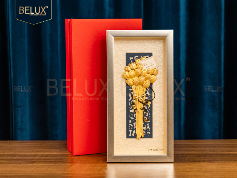 Tranh hoa Tuylip dát vàng 24k 26x13cm